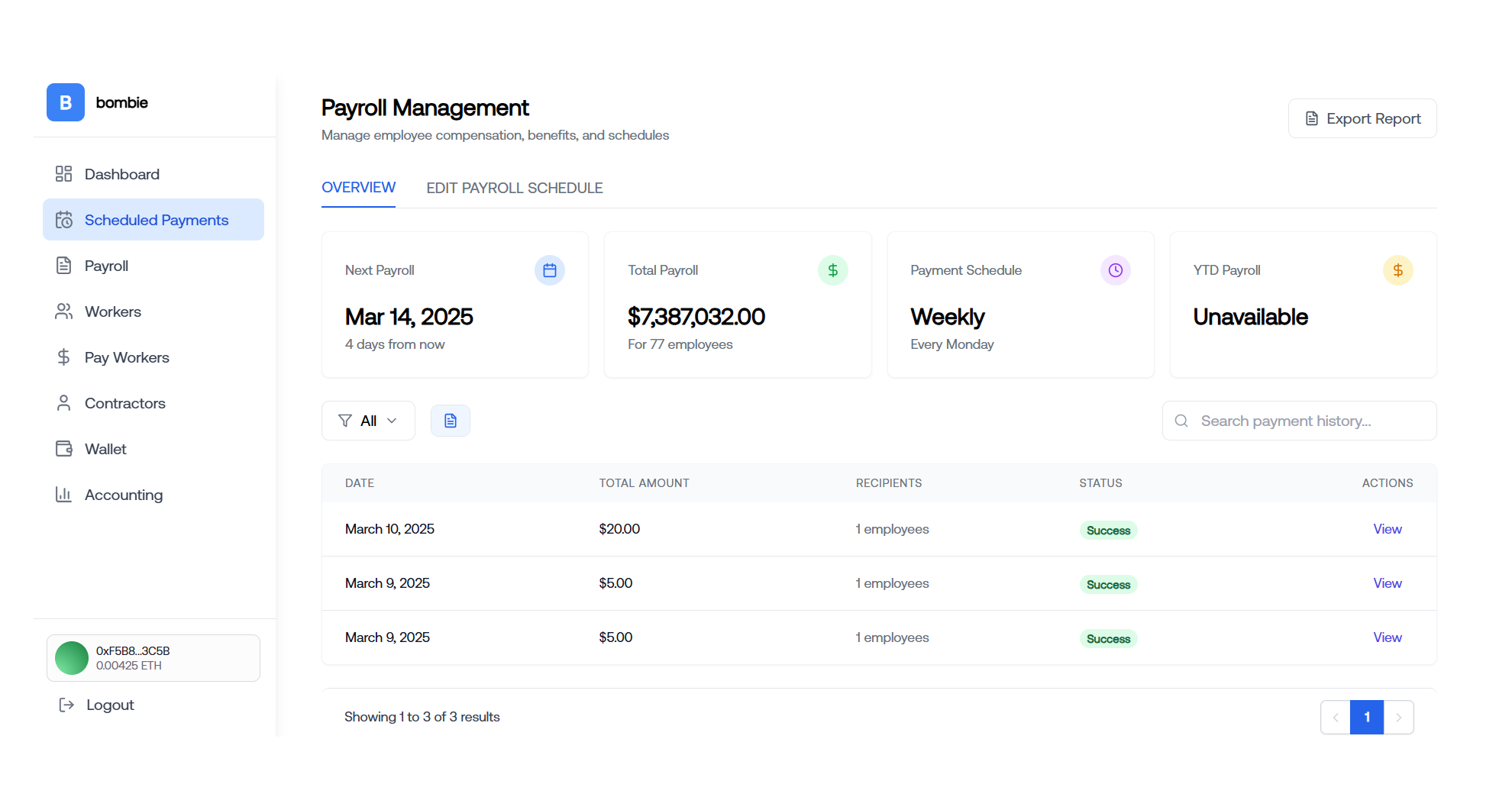 Crypto Payroll Dashboard Preview